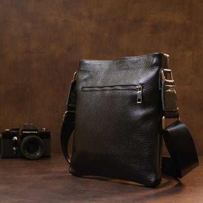 Leather Crossbody Bag SHVIGEL 11603 Black, Durable Natural Leather, Made in Ukraine