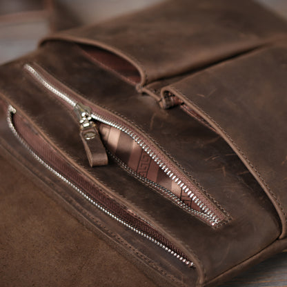 Vintage Leather Bag SHVIGEL 00998 Brown Natural Leather, Made in Ukraine
