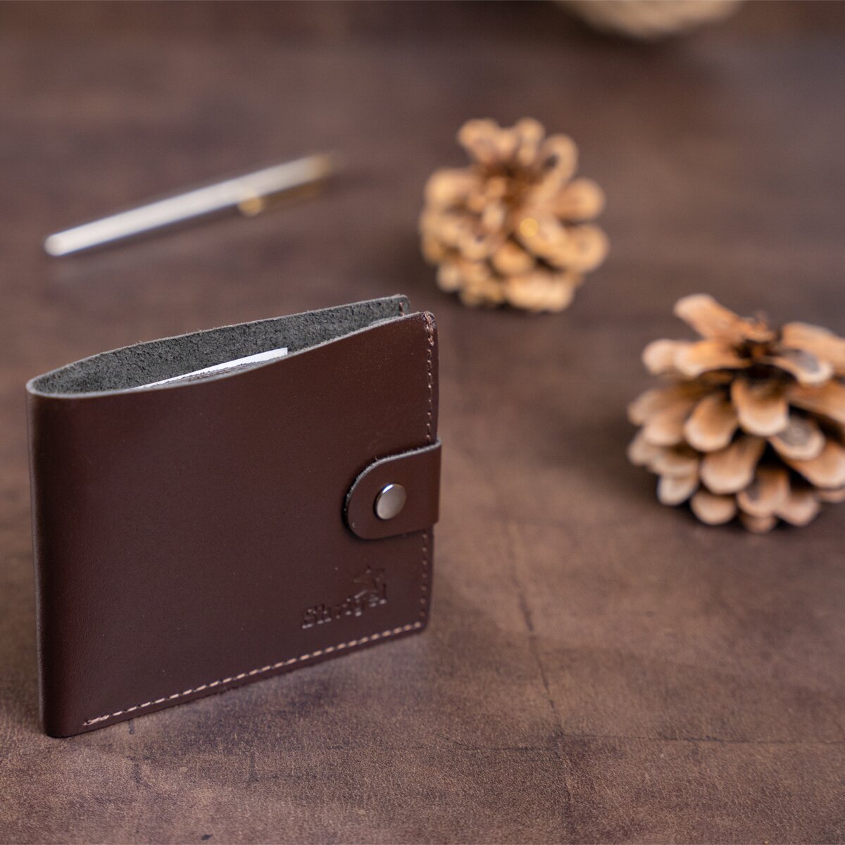 Horizontal Men's Wallet SHVIGEL 16214 Brown Genuine Leather Handmade from Ukraine