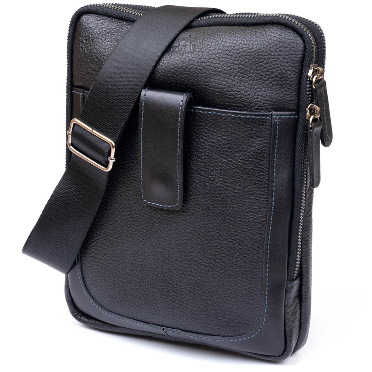 Men's Leather Satchel Bag SHVIGEL 11283 Black, Two Compartment Flotar Design