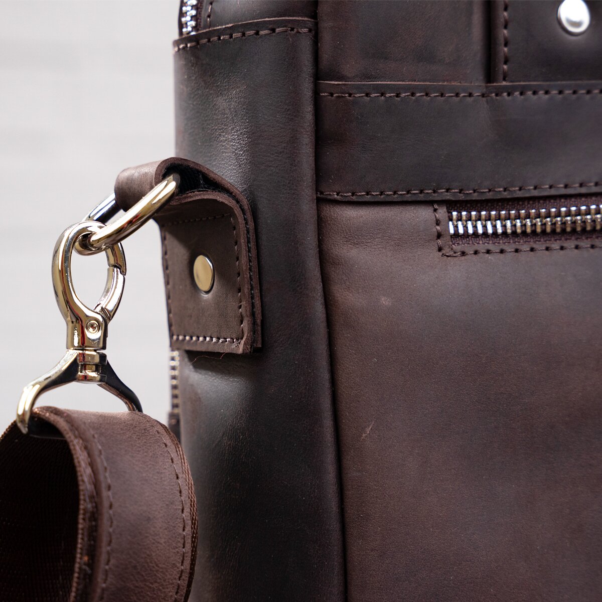 Vintage A4 Vertical Leather Bag by SHVIGEL 11166, Brown, Natural Leather Material, Made in Ukraine