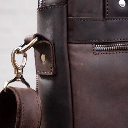 Vintage A4 Vertical Leather Bag by SHVIGEL 11166, Brown, Natural Leather Material, Made in Ukraine