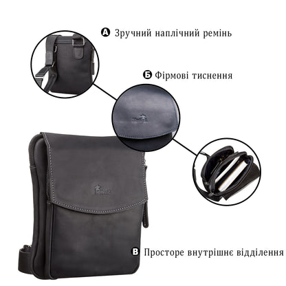 Men's Leather Bag SHVIGEL 11092 Black Genuine Leather from Ukraine, Stylish and Durable