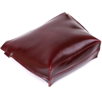 Leather Cosmetic Bag for Women SHVIGEL 16412 Burgundy Natural Leather Premium Quality