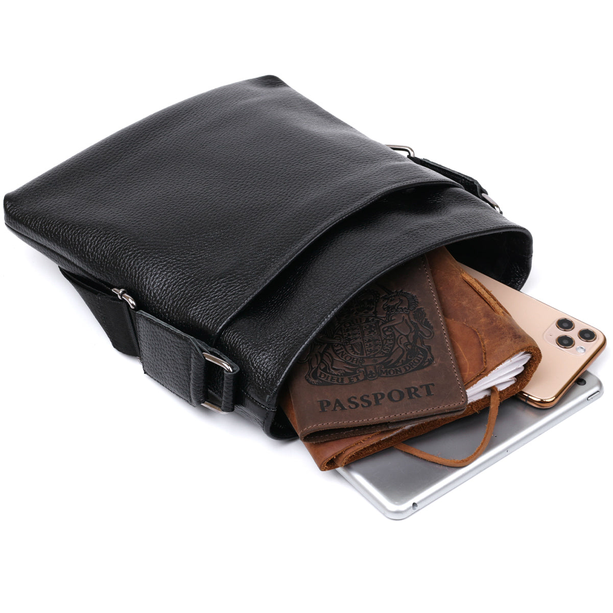 Leather Crossbody Bag SHVIGEL 11603 Black, Durable Natural Leather, Made in Ukraine