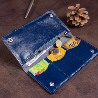 Unisex Leather Wallet with Snap Closure by SHVIGEL, Model 16192, Blue - Made in Ukraine