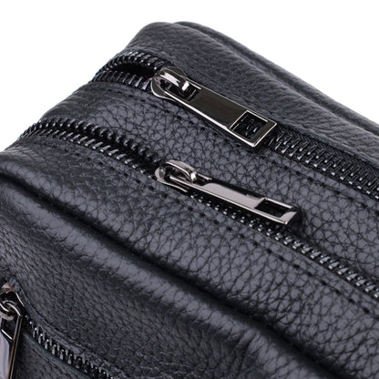 Men's Messenger Bag by SHVIGEL 22847 - Black Grain Leather - Ukrainian Craftsmanship