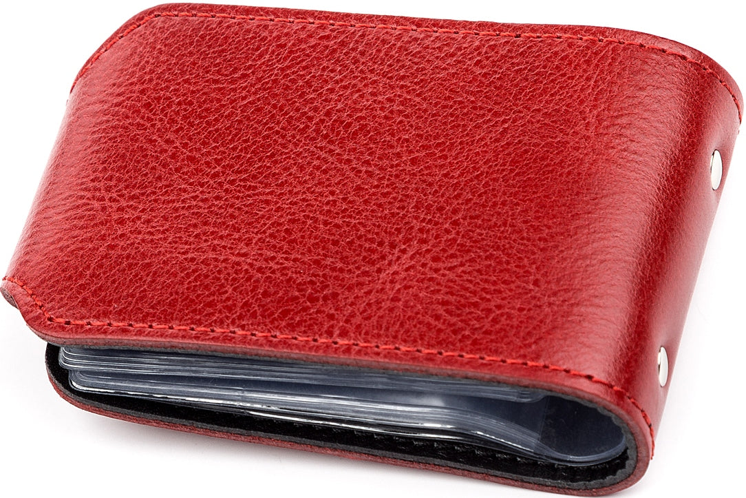 Horizontal Business Card Holder SHVIGEL 13913 Leather Red Natural Leather, Ukraine