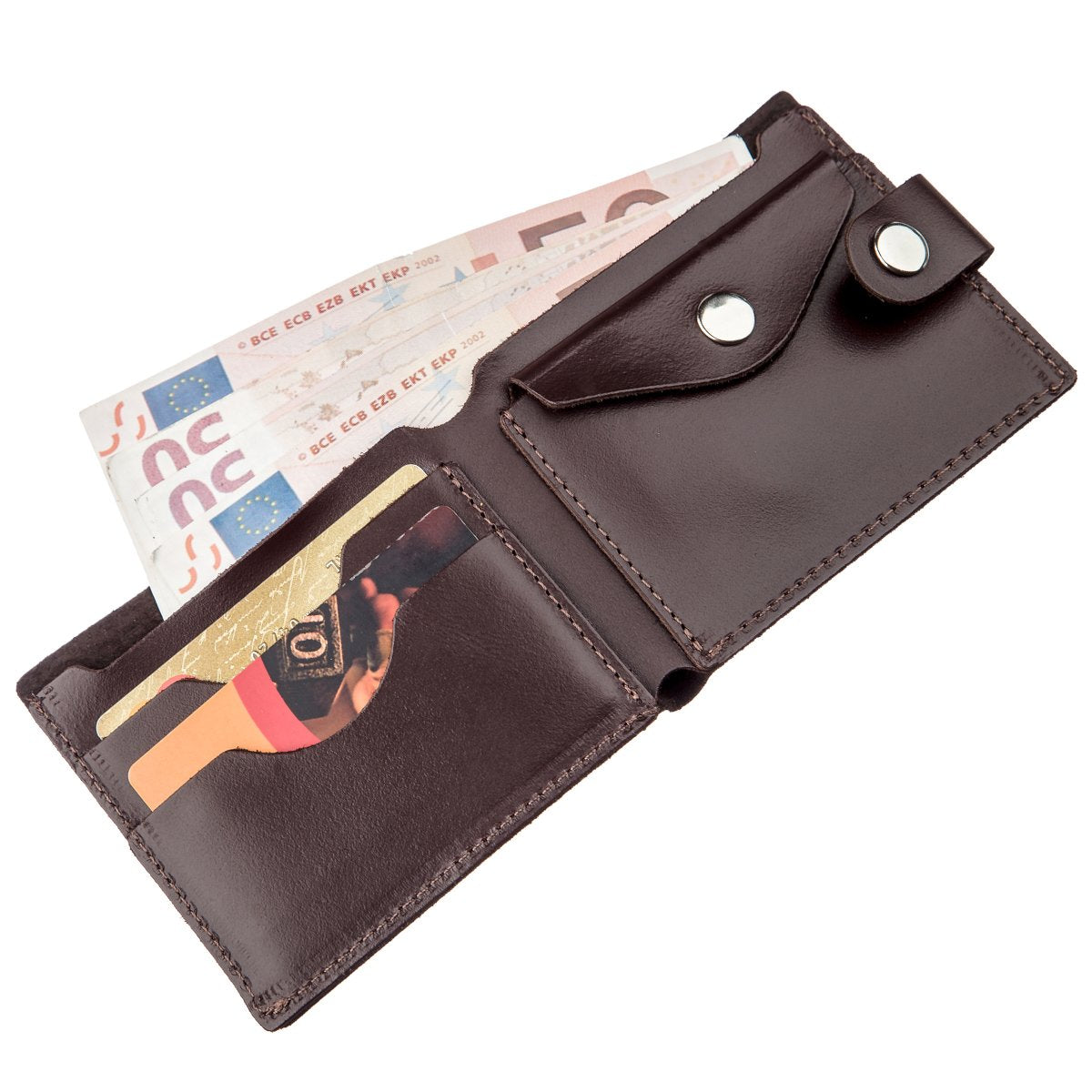 Men's Leather Wallet with Coin Pocket SHVIGEL 16213 Brown Natural Leather Made in Ukraine
