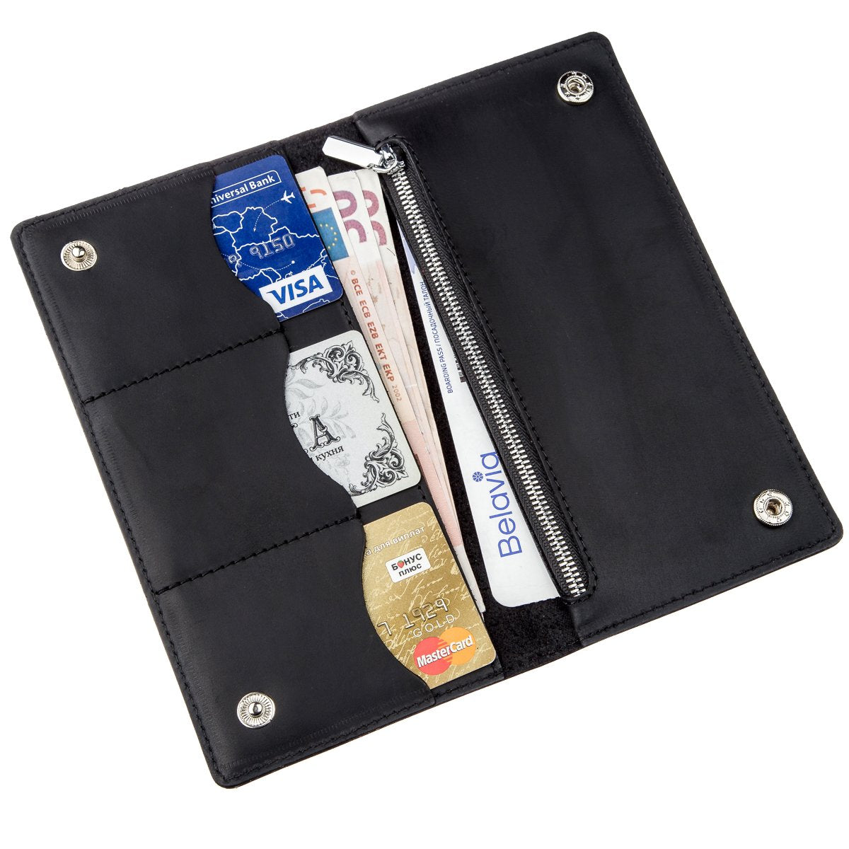 Men's Vertical Wallet SHVIGEL 16200 Vintage Leather Black Natural Skin