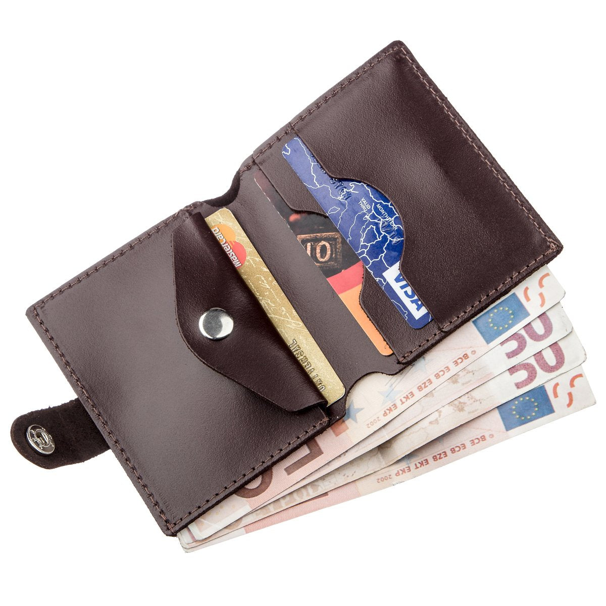 Vertical Leather Wallet for Men SHVIGEL 16218 Brown - Natural Leather, Coin Pocket