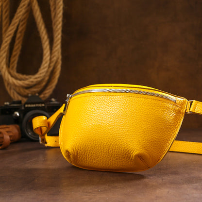 Bright Yellow Women's Leather Banana Bag SHVIGEL 16377 - Natural Leather, Ukraine
