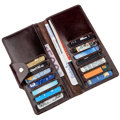 Vertical Men's Wallet SHVIGEL 16175 Brown Natural Leather with Snap Closure