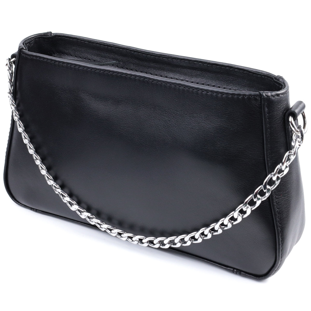 Ladies' Baguette Bag with Detachable Chain and Strap, SHVIGEL 22838, Black Leather