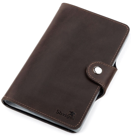 Large SHVIGEL Business Card Holder 13904 Brown Leather for Visiting Cards