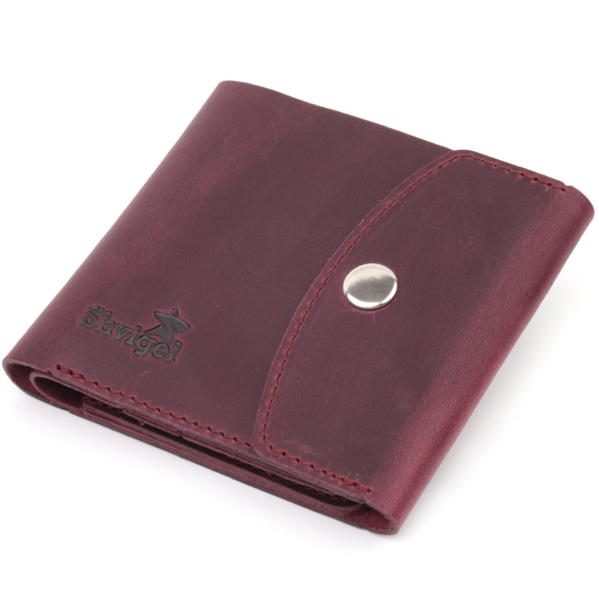 Leather Matte Wallet SHVIGEL 16616 Burgundy Natural Leather Made in Ukraine