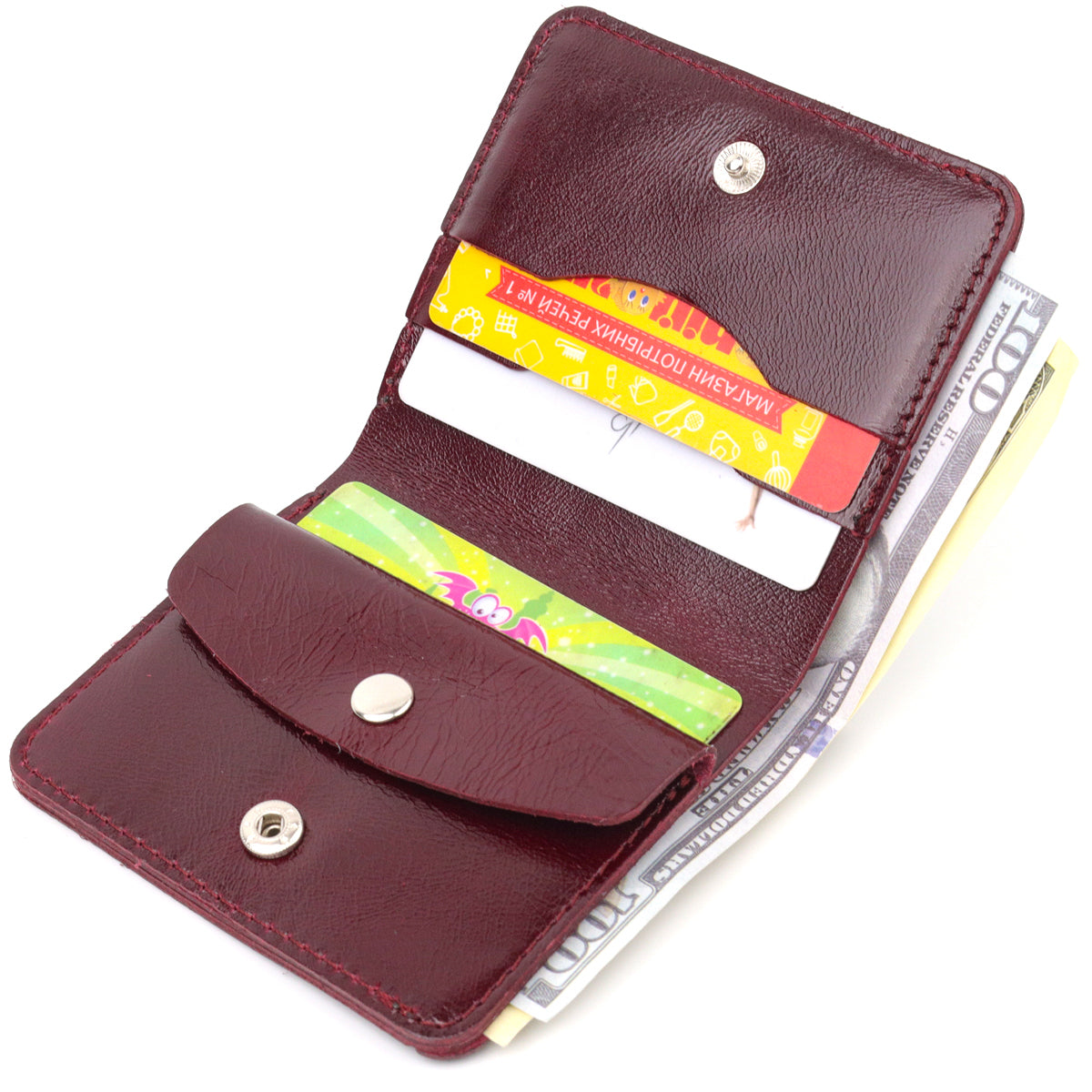 Women's Glossy Leather Wallet SHVIGEL 16609 Cherry Red Natural Leather