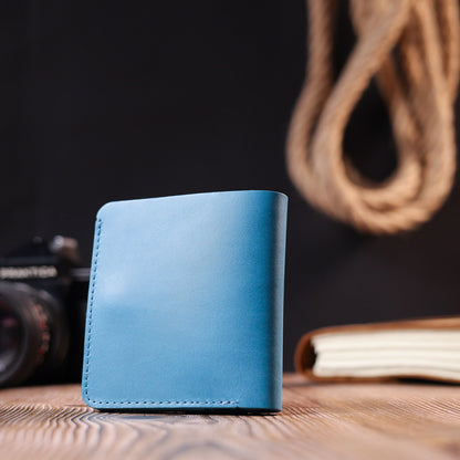 Vintage Leather Wallet SHVIGEL 16605 Blue Natural Leather Made in Ukraine