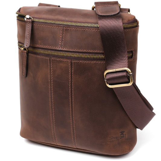 Men's Leather Bag SHVIGEL 11103 Brown Genuine Leather Made in Ukraine