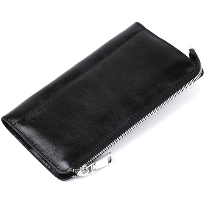 Unisex Leather Clutch SHVIGEL 16186 Black, Made in Ukraine, Natural Leather