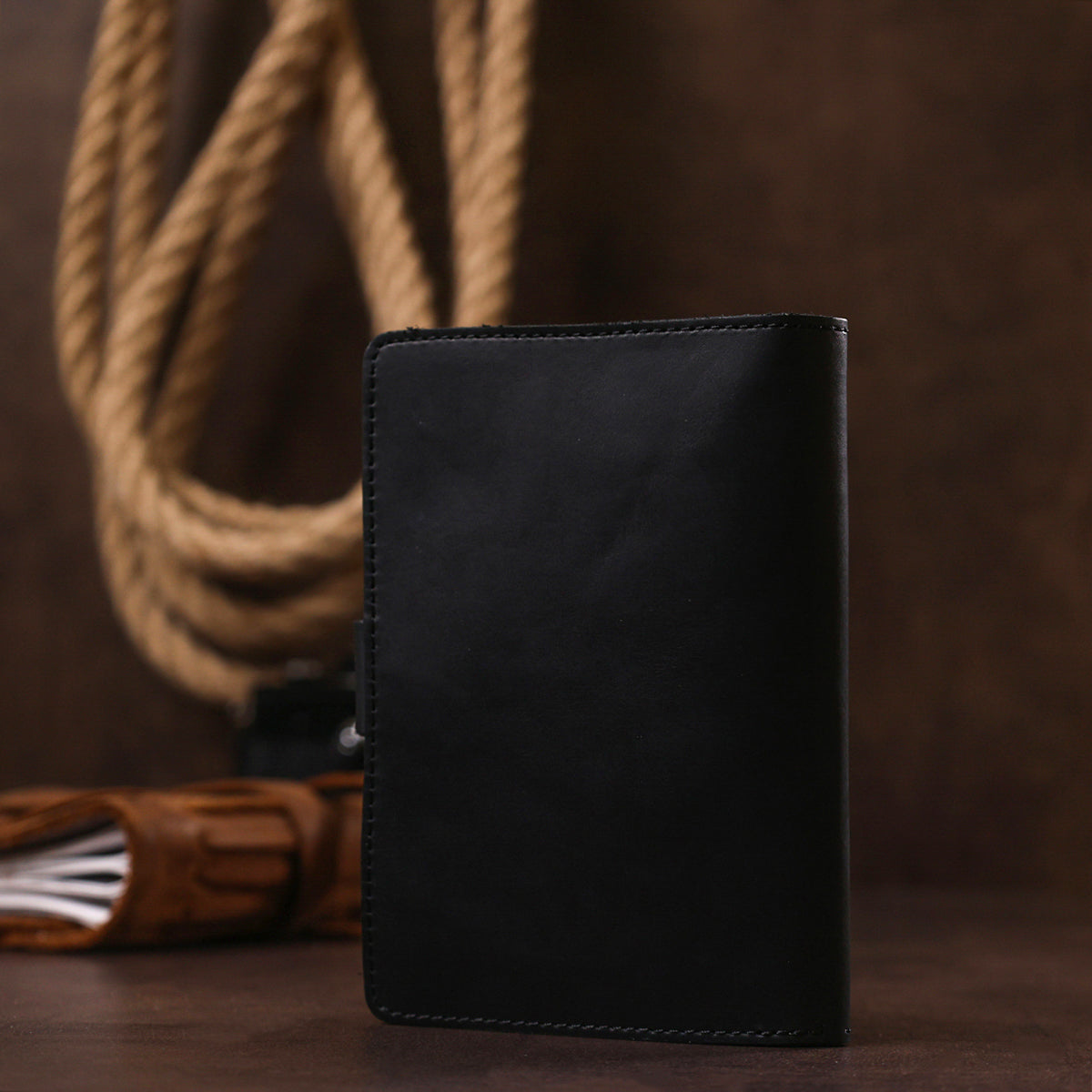 Matte Leather Travel Case SHVIGEL 16516 Black, Natural Leather, Made in Ukraine