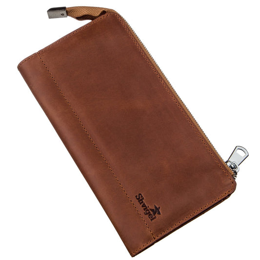 Unisex Vintage Leather Clutch SHVIGEL 16190 in Reddish Brown – Made in Ukraine, Genuine Leather