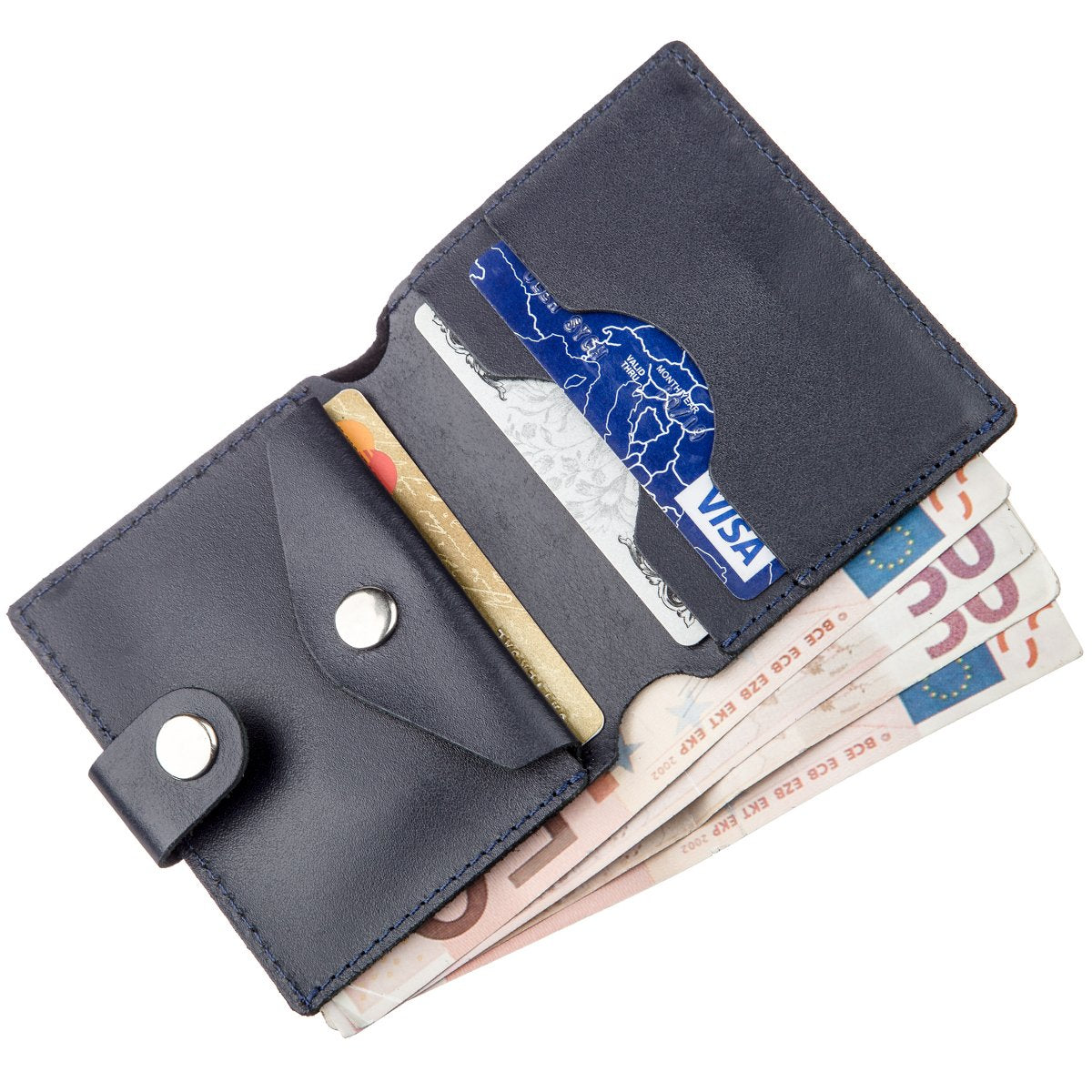 Vertical Men's Leather Wallet with Coin Pocket SHVIGEL 16224 Blue - Genuine Leather from Ukraine