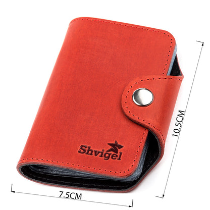 Vertical Business Card Holder SHVIGEL 13910 Red Genuine Leather for Business Cards