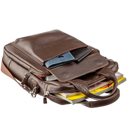 High-Quality SHVIGEL Vertical Men's Bag A4 Format 11168 Brown Flotar Genuine Leather
