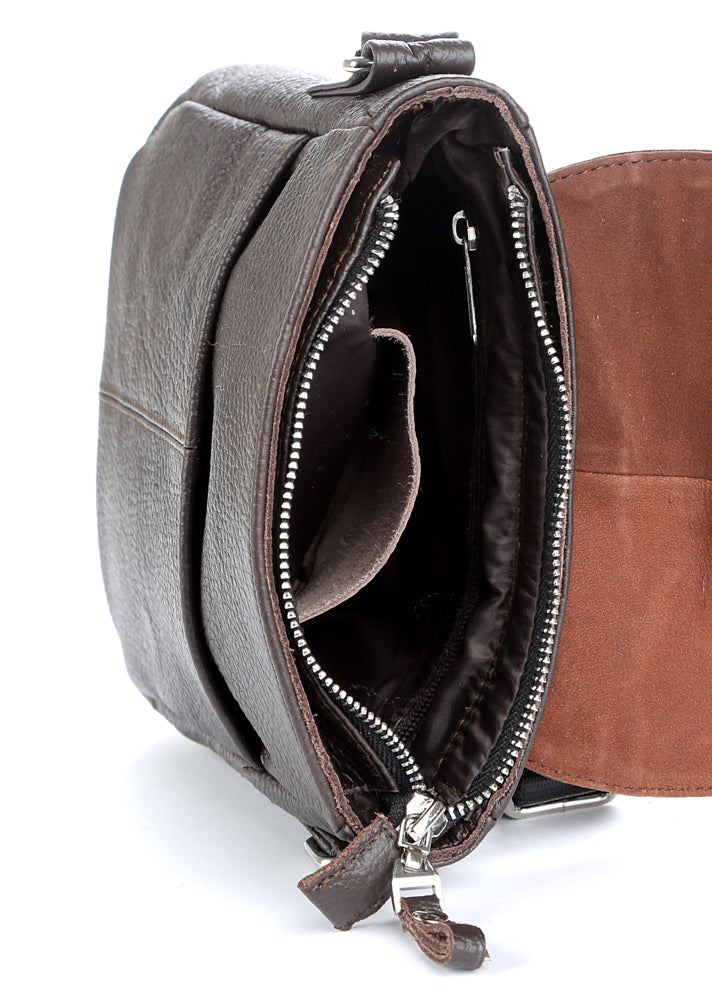 Leather Bag SHVIGEL 00977 Brown - Premium Natural Leather, Made in Ukraine