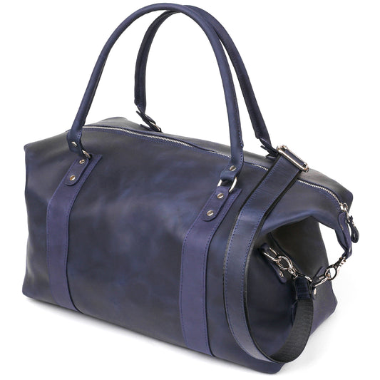 Travel Bag SHVIGEL 11127 Blue Natural Leather Ukrainian Craftsmanship