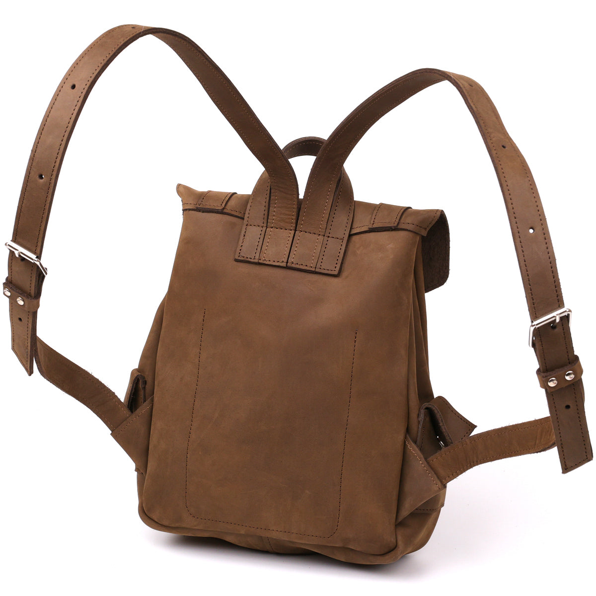 Unisex Crazy Horse Leather Backpack by SHVIGEL Model 13948 in Brown – Made in Ukraine, Natural Leather