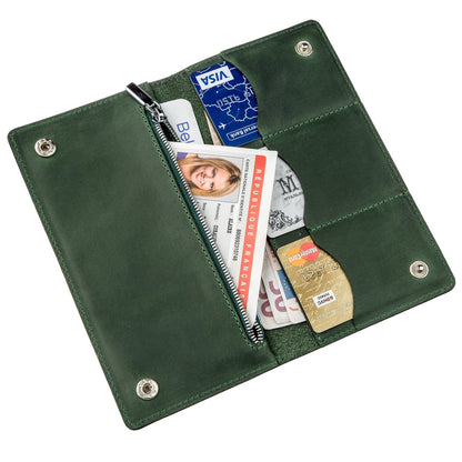 Unisex Vertical Wallet SHVIGEL 16197 Green Crazy Horse Leather Made in Ukraine