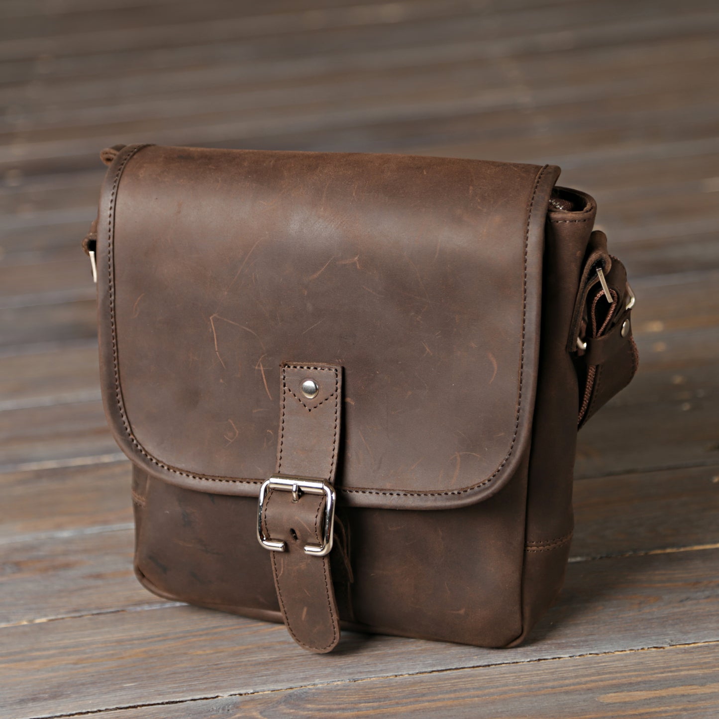 Vintage Leather Bag SHVIGEL 00890 Brown Natural Leather Made in Ukraine