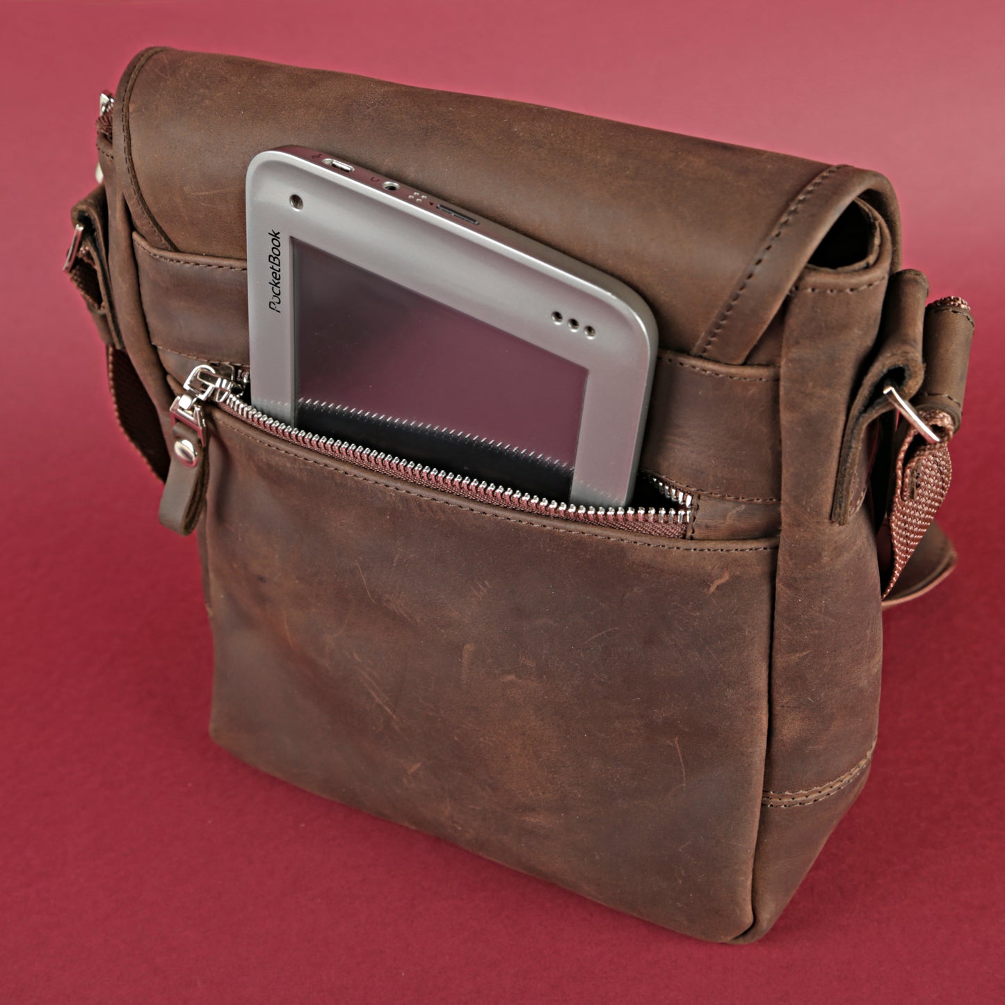 Vintage Leather Bag SHVIGEL 00890 Brown Natural Leather Made in Ukraine