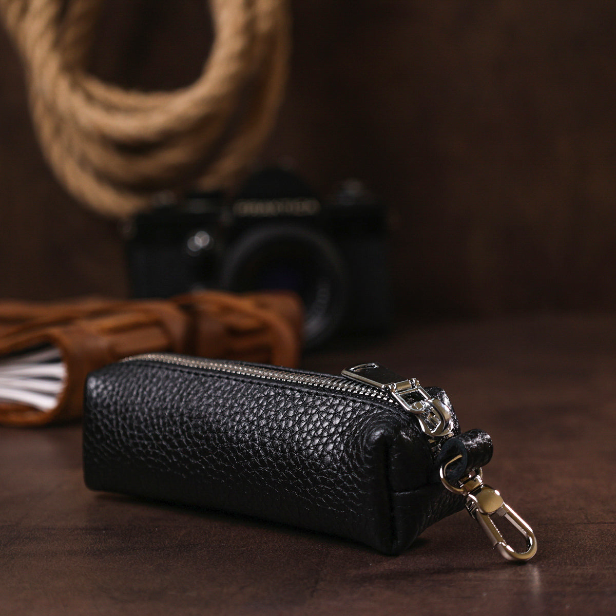 Unisex Leather Key Holder SHVIGEL 16536 Black Made from Natural Leather for Keys