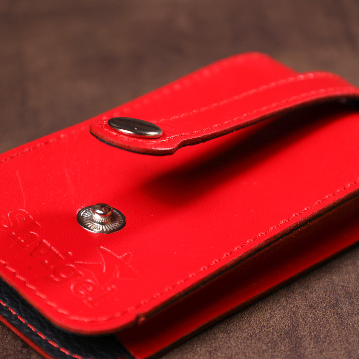 Compact Leather Key Holder with Strap SHVIGEL 13987 Red - Natural Leather, Key Storage Solution