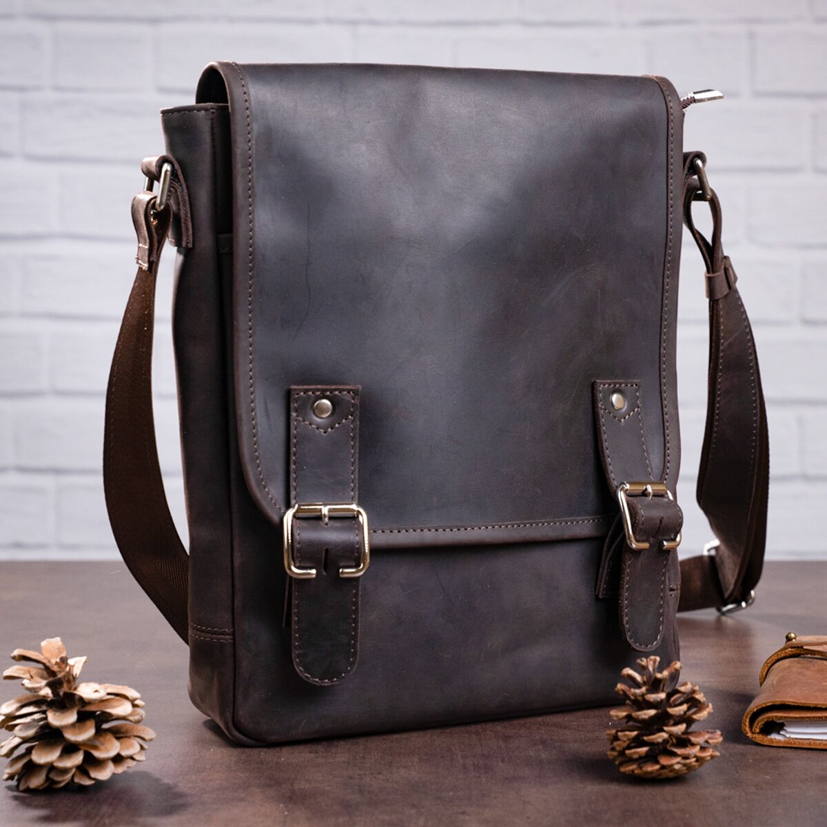 Men's Vintage Leather Bag SHVIGEL 11129 Brown Natural Leather Material