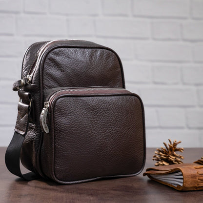 Leather Messenger Bag SHVIGEL 00899 Brown Genuine Leather, Made in Ukraine