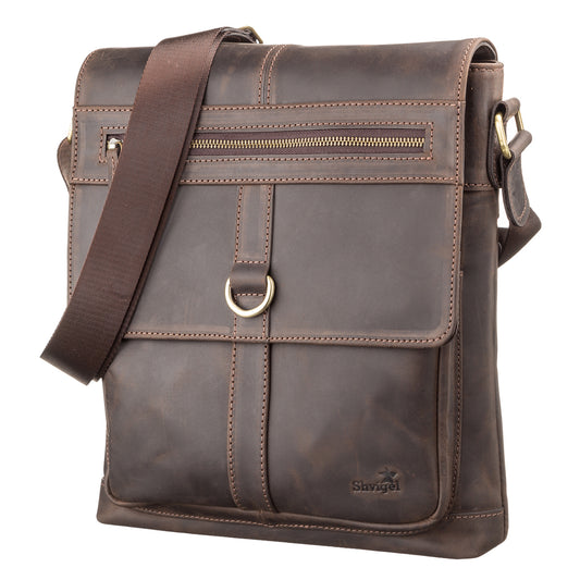 Men's Leather Bag SHVIGEL 11113 Brown Genuine Leather Handmade in Ukraine