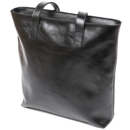 Classic Women's Leather Shopper Bag SHVIGEL 16365 Black - Natural Leather Design