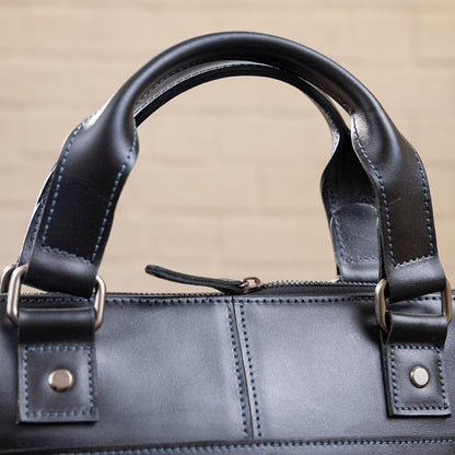 SHVIGEL Leather Laptop Bag 11248 Black Smooth Genuine Leather Design