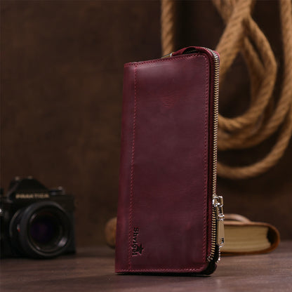 Unisex Vintage Leather Clutch by SHVIGEL 16187 in Burgundy - Natural Leather, Ukraine