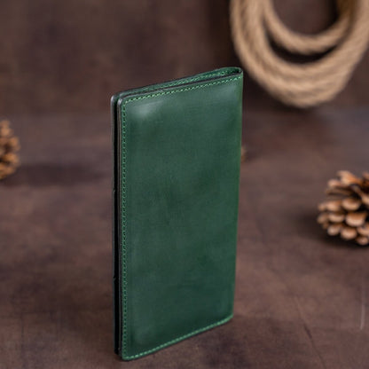 Unisex Vertical Wallet SHVIGEL 16197 Green Crazy Horse Leather Made in Ukraine