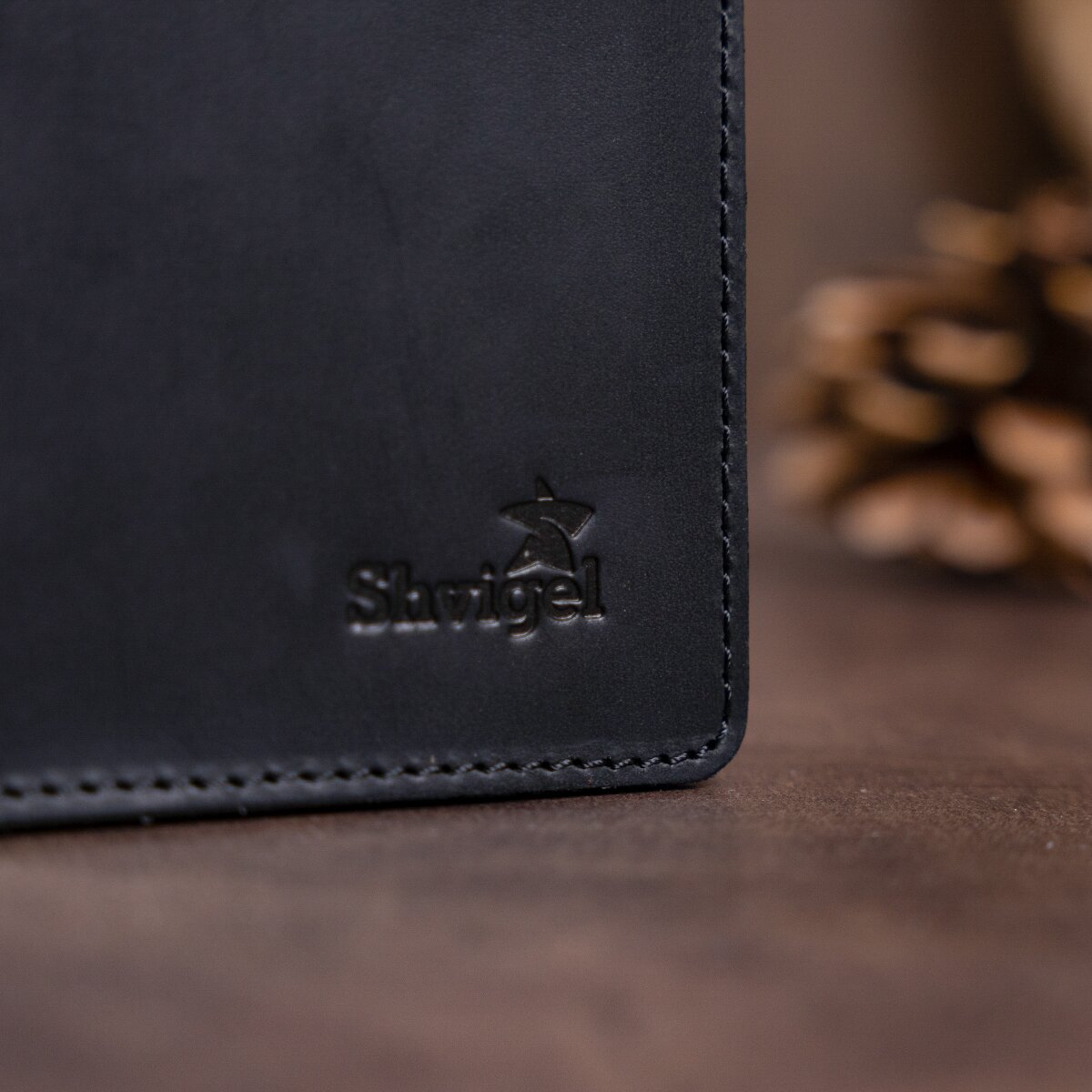 Vintage Leather Wallet SHVIGEL 13794 Black Natural Leather Made in Ukraine