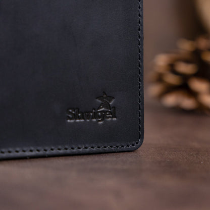 Vintage Leather Wallet SHVIGEL 13794 Black Natural Leather Made in Ukraine