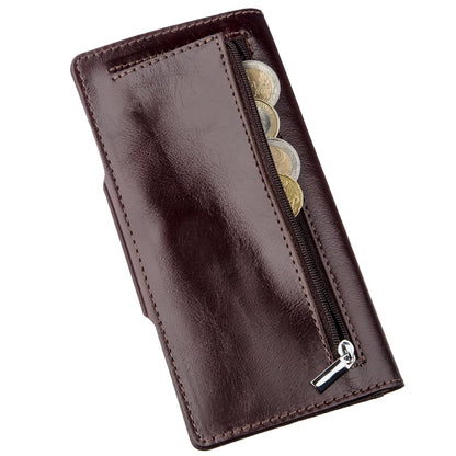 Vertical Men's Wallet SHVIGEL 16175 Brown Natural Leather with Snap Closure