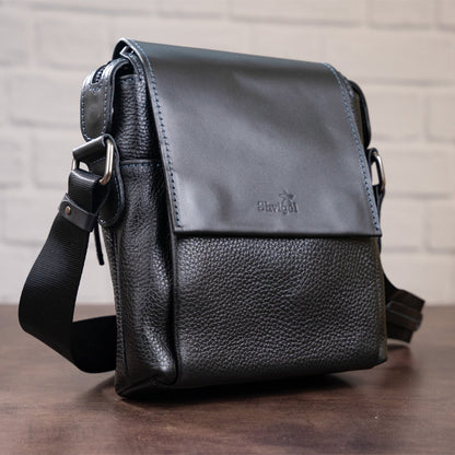 Men's Leather Combo Bag SHVIGEL 11174 Black Natural Leather Durable Design