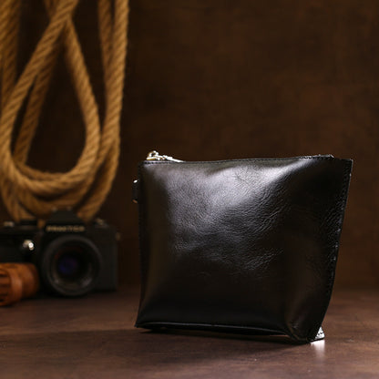 Comfortable Leather Cosmetic Bag SHVIGEL 16409 Black Natural Leather, Made in Ukraine