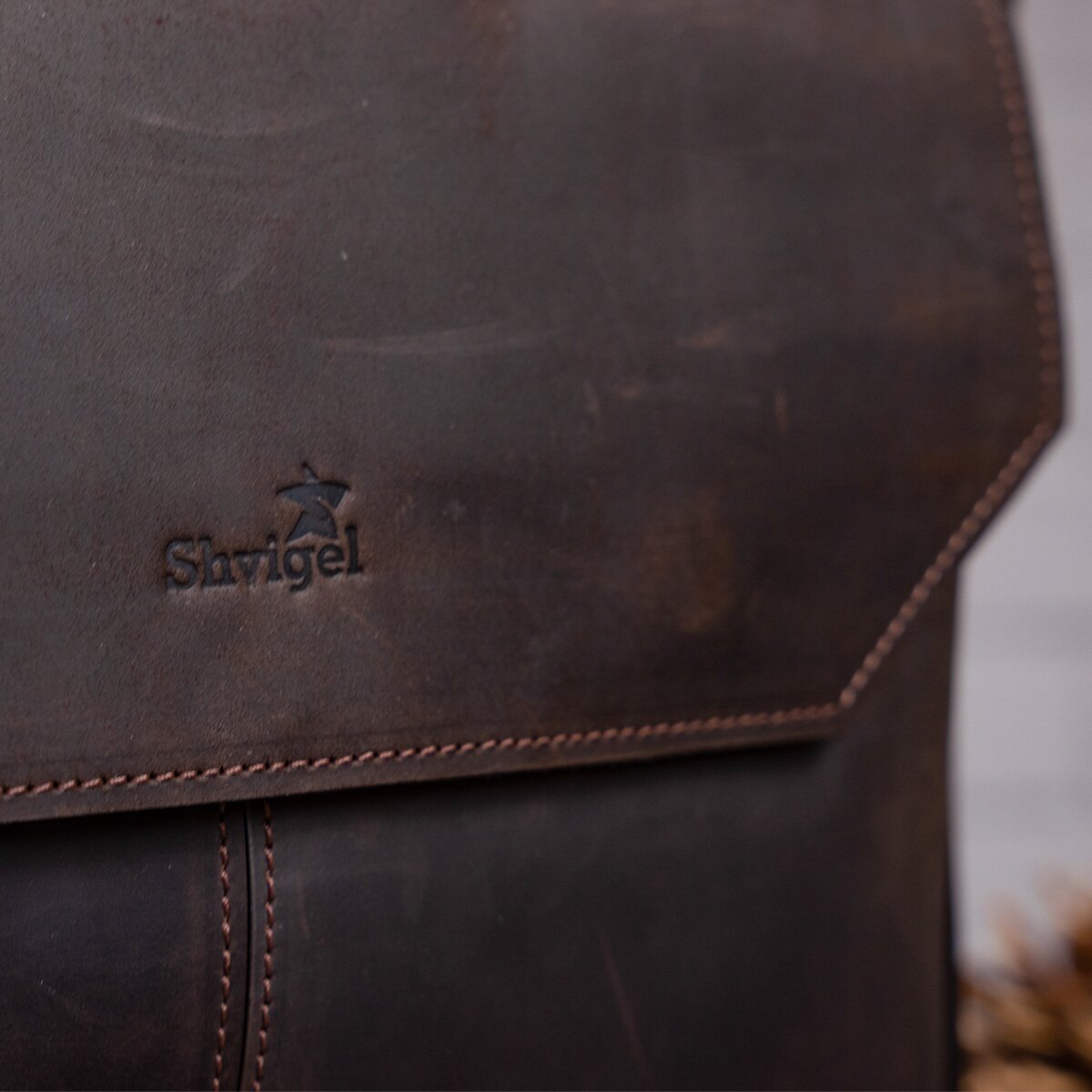 Leather Laptop Bag SHVIGEL 11109 Brown Natural Leather, Made in Ukraine